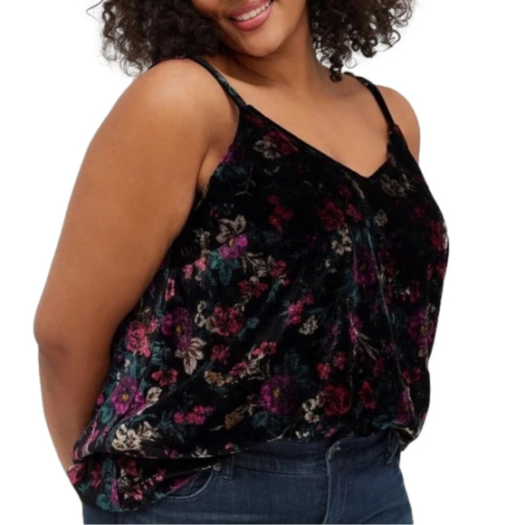 torrid Tops - NWT Torrid Black Floral Velvet Sophie Swing Cami Tank Adjustable Size 00 Sz 10